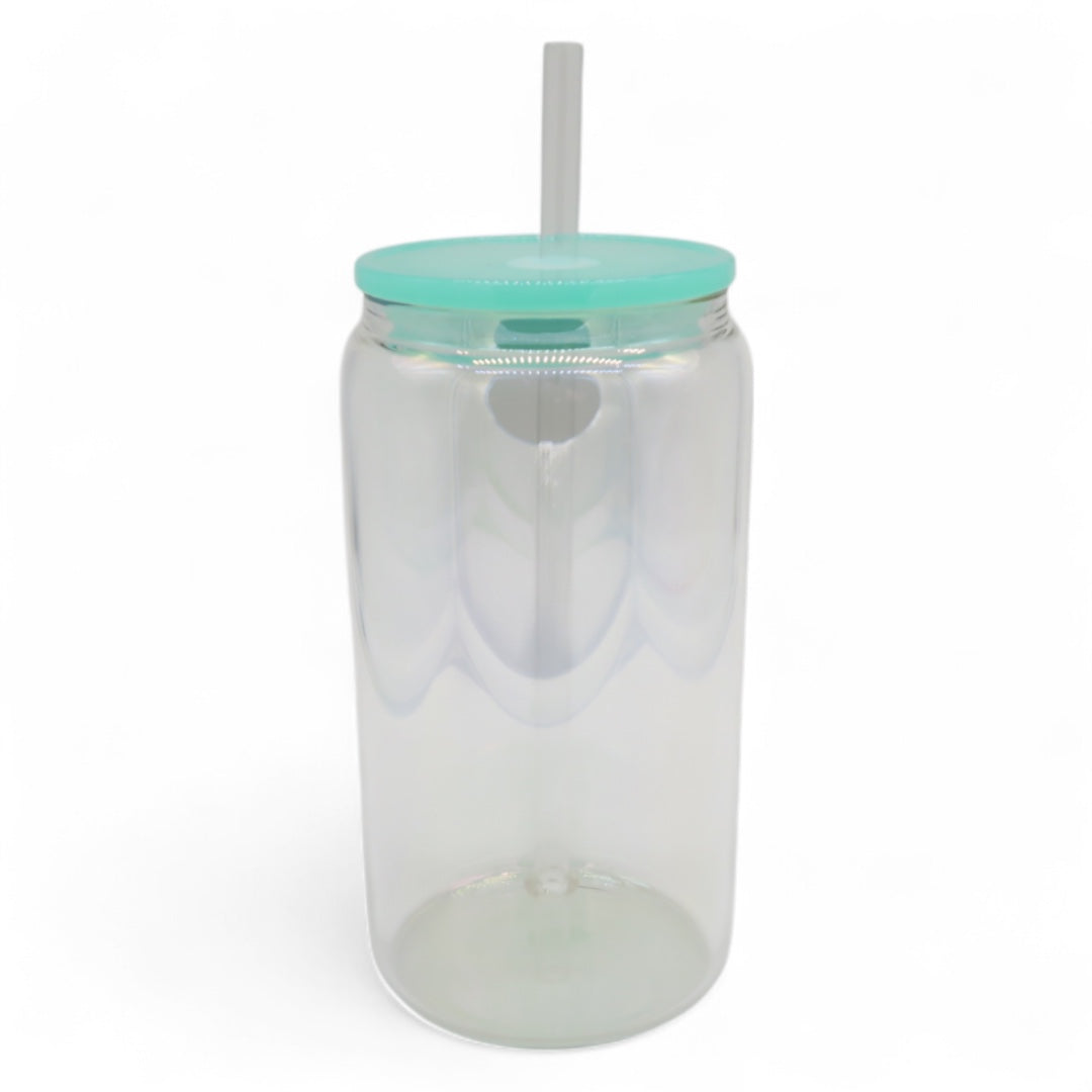 Aurora Trinkglas 450 ml – mit Regenbogenschimmer & personalisierbar (grün)