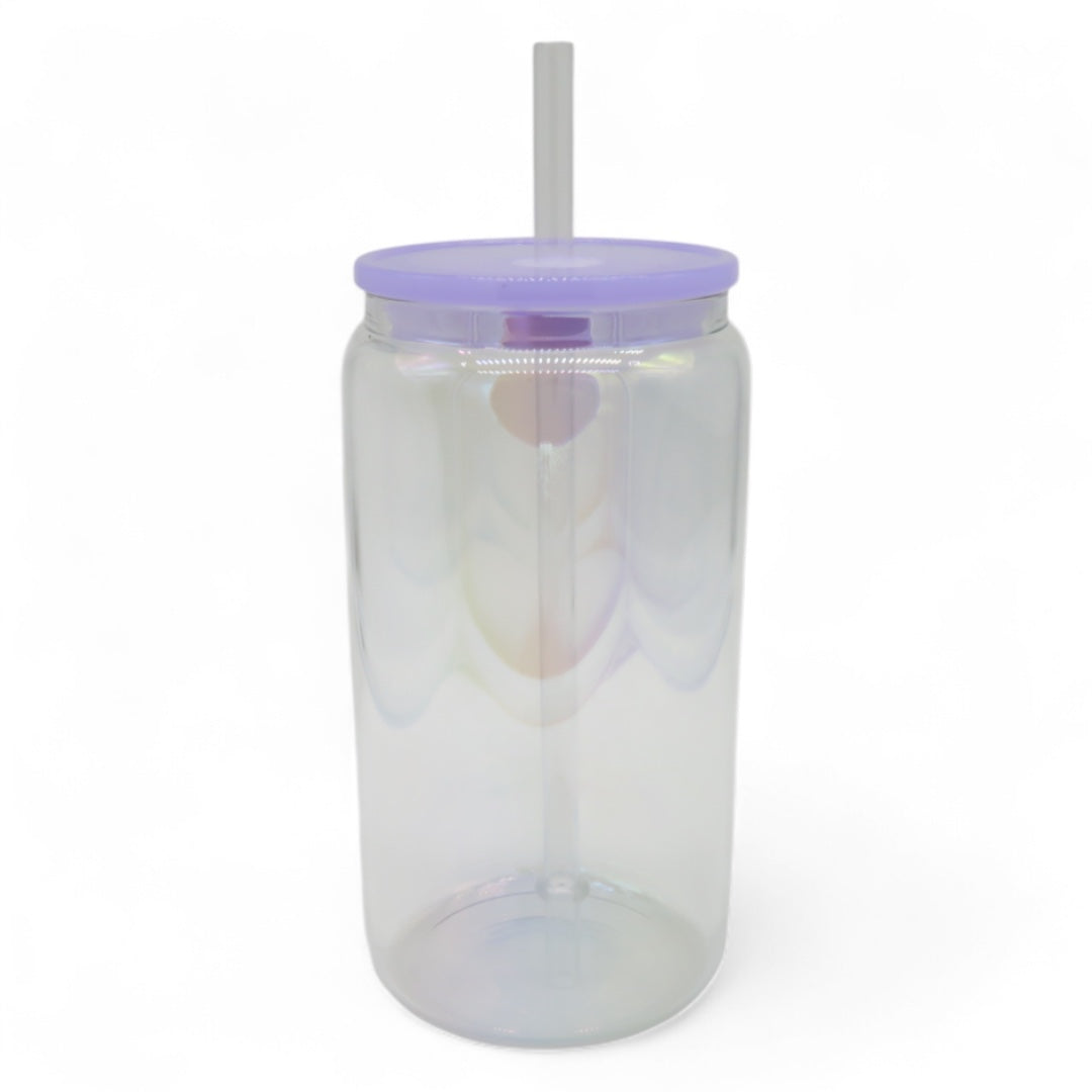 Aurora Trinkglas 450 ml – mit Regenbogenschimmer & personalisierbar (lila)