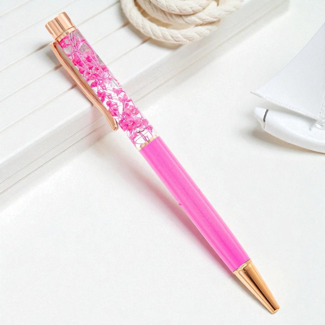 Kugelschreiber mit Blüten & Wunschgravur – edel, einzigartig & personalisierbar (pink)