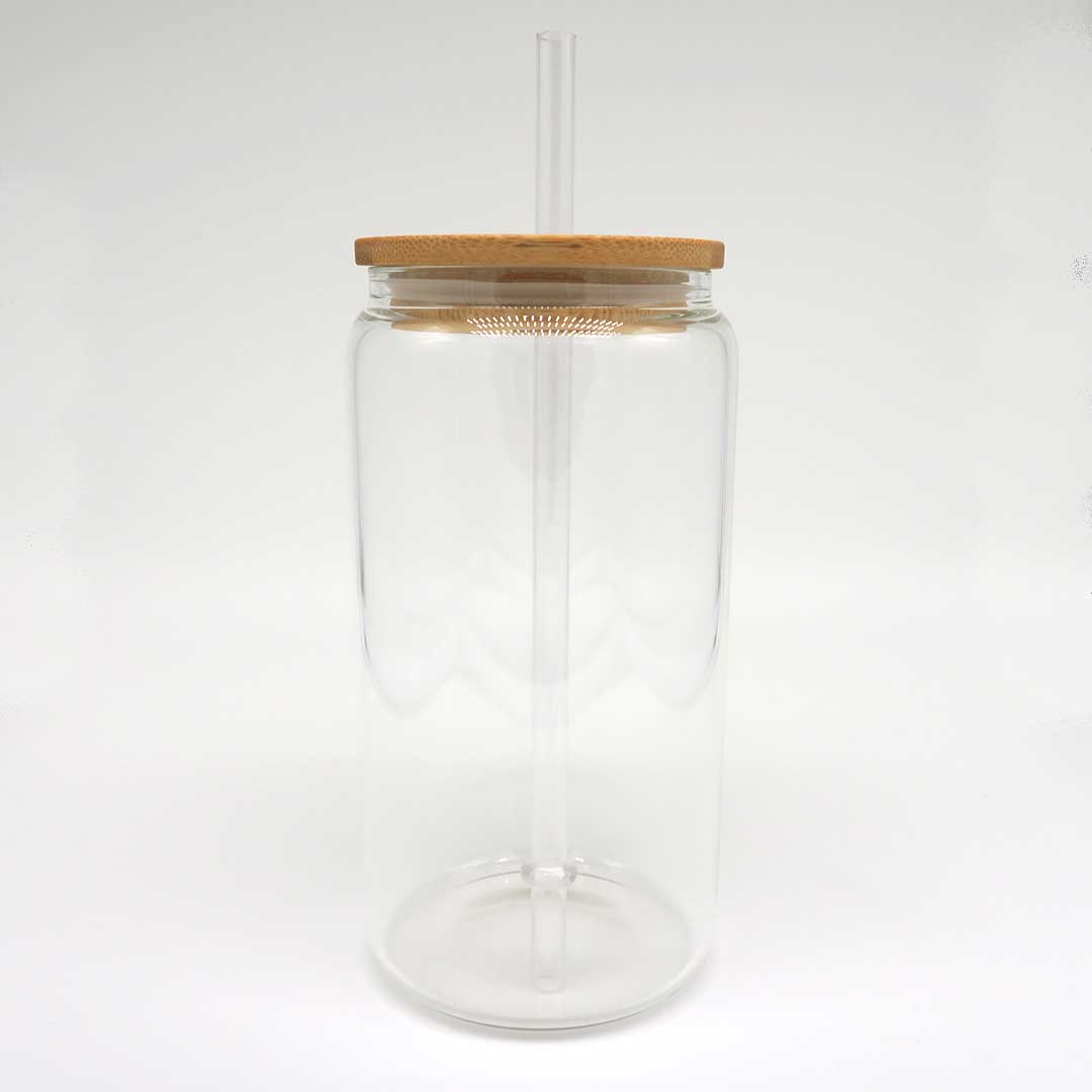 Klares Trinkglas 450 ml – elegant, personalisierbar & mit Holzdeckel