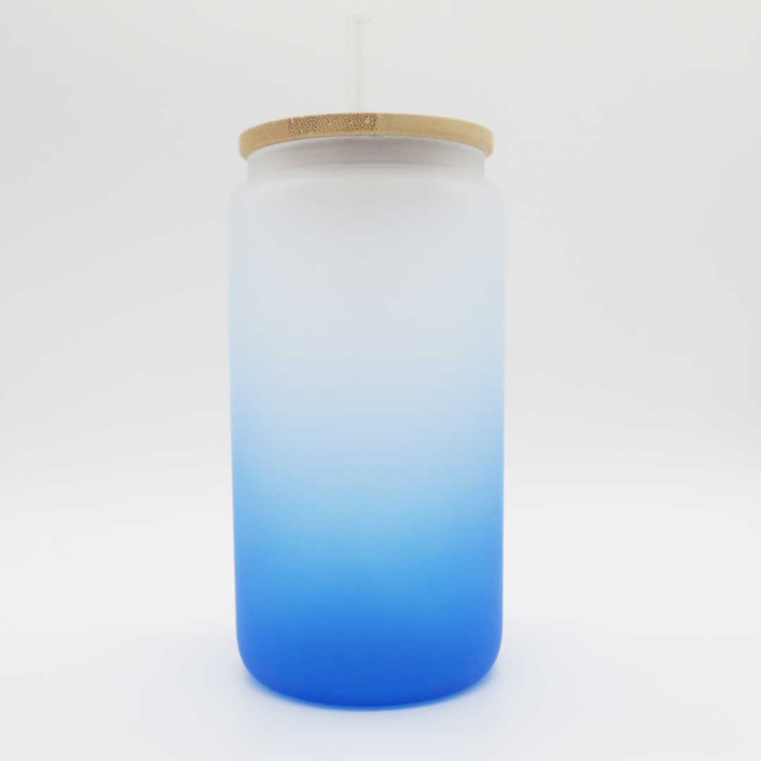 Mattes Farbverlauf-Trinkglas 450 ml – stilvoll & personalisierbar (dunkelblau)