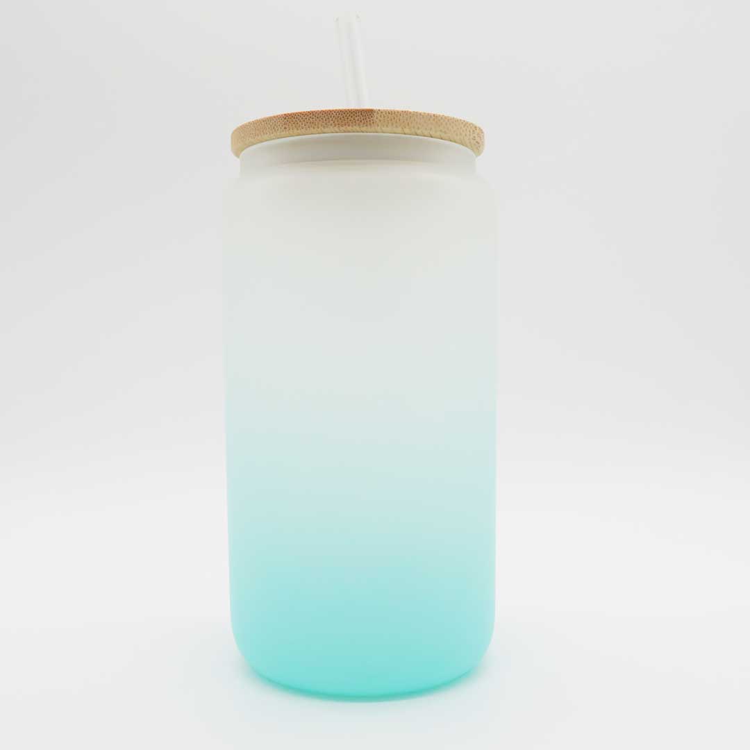 Mattes Farbverlauf-Trinkglas 450 ml – stilvoll & personalisierbar (türkis)