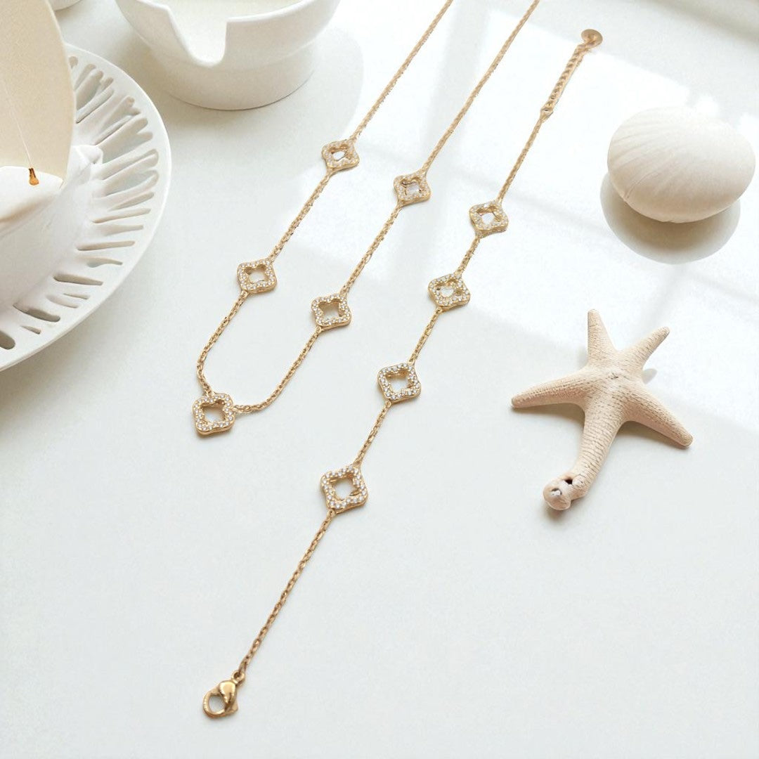 Armband/Halskette Set "Luna Clover"(Gold)