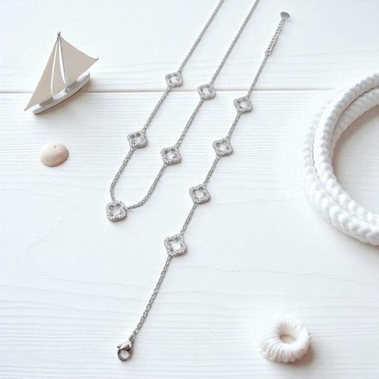 Armband/Halskette Set "Luna Clover"(Silber)