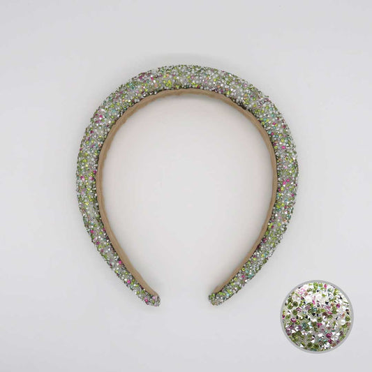 Glitzer und Perlen Haarreif (grün-bunt)