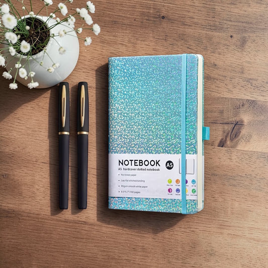 Glitzer-Notizbuch mit personalisierten Stiften – dein neuer Lieblingsbegleiter! (Türkis)