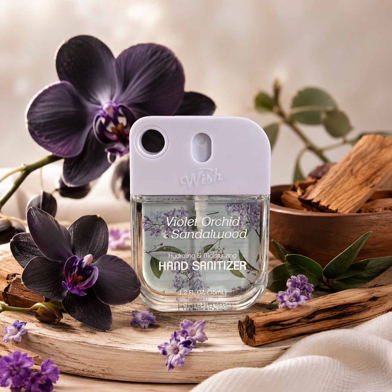 Handdesinfektionsspray violette Orchidee und Sandelholz