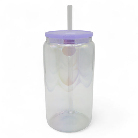 Aurora Trinkglas 450 ml – mit Regenbogenschimmer & personalisierbar (lila)
