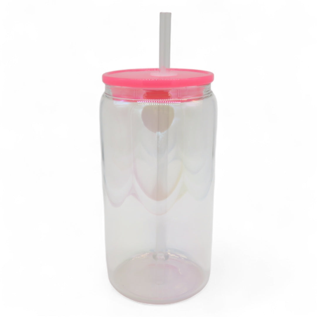Aurora Trinkglas 450 ml – mit Regenbogenschimmer & personalisierbar (pink)