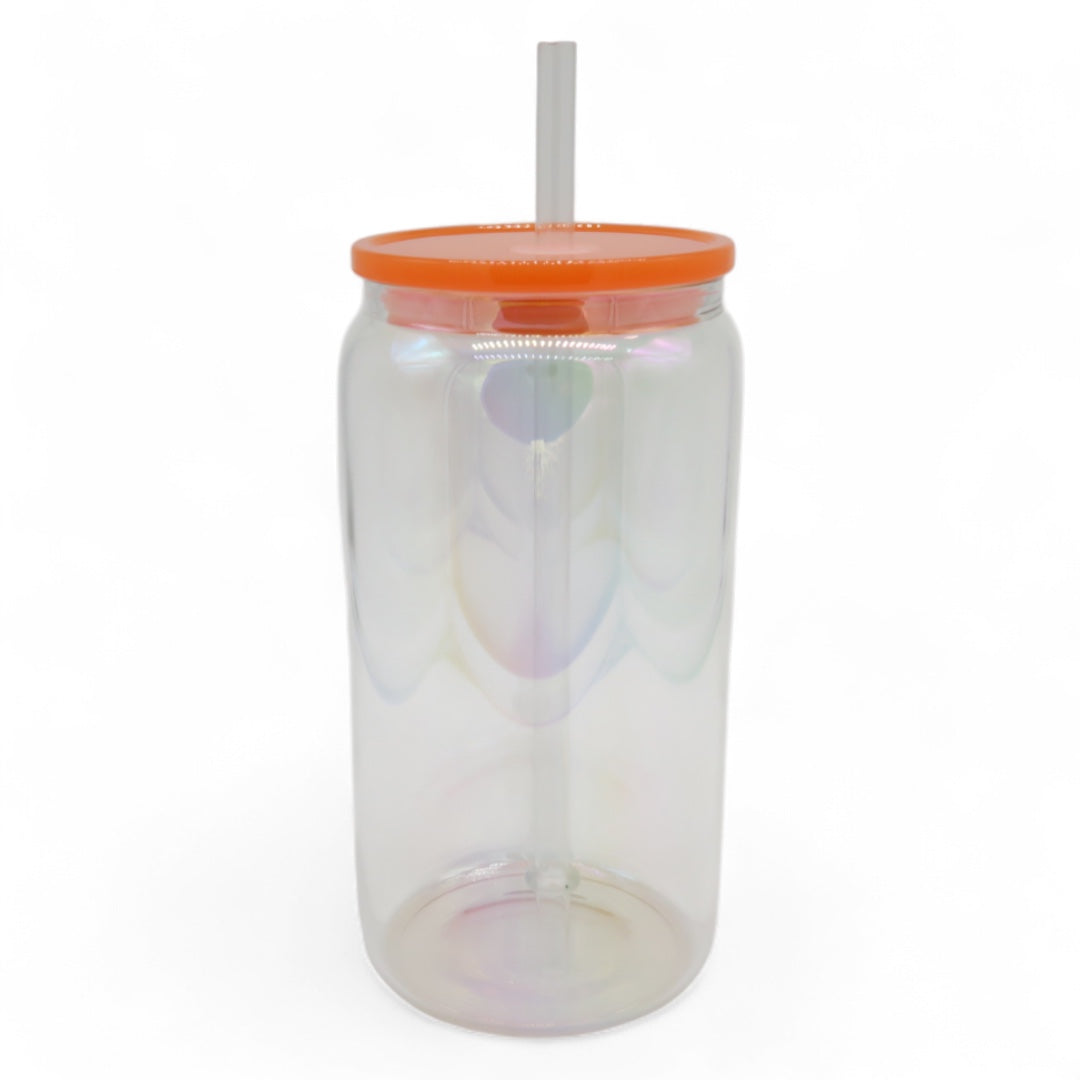 Aurora Trinkglas 450 ml – mit Regenbogenschimmer & personalisierbar (orange)