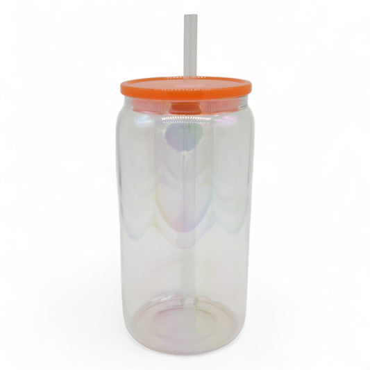 Aurora Trinkglas 450 ml – mit Regenbogenschimmer & personalisierbar (orange)