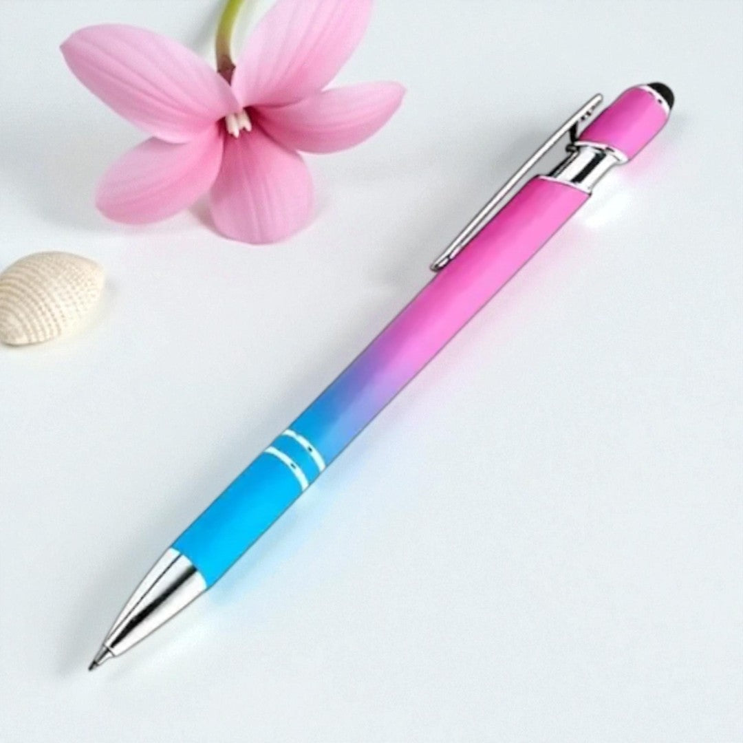Personalisierter Kugelschreiber – matt, elegant & mit Gravur nach Wunsch (pink-blau)