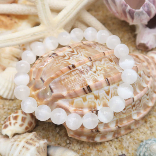 Selenit Perlenarmband Weiß