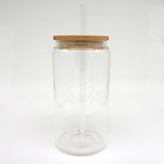 Klares Trinkglas 450 ml – elegant, personalisierbar & mit Holzdeckel