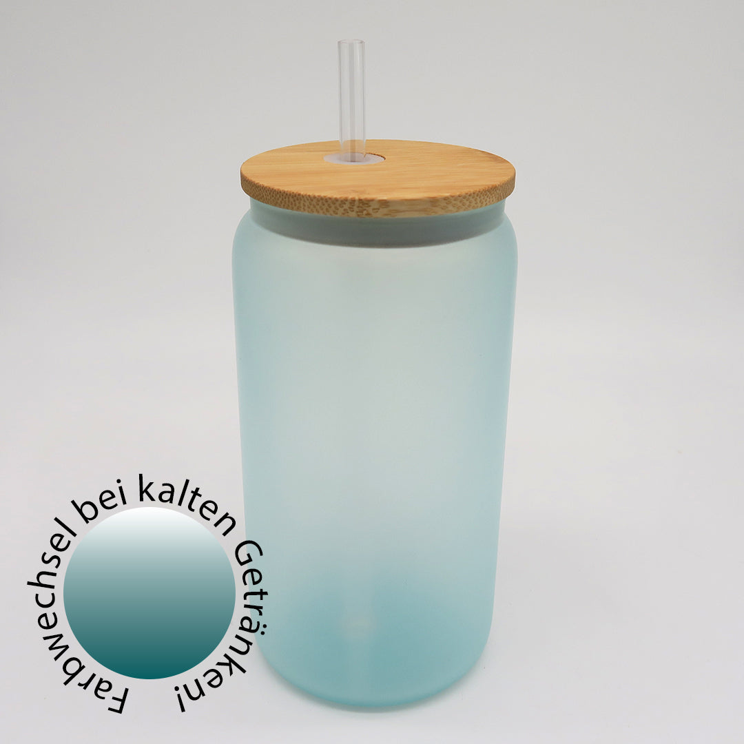 Farbwechsel-Trinkglas 450 ml – matt, stilvoll & personalisierbar (türkis)