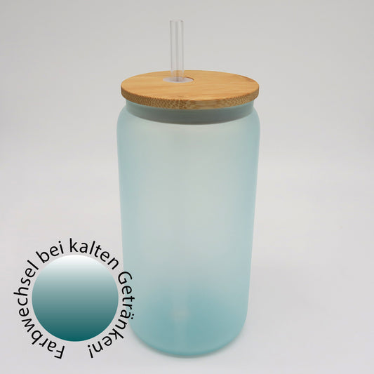 Farbwechsel-Trinkglas 450 ml – matt, stilvoll & personalisierbar (türkis)