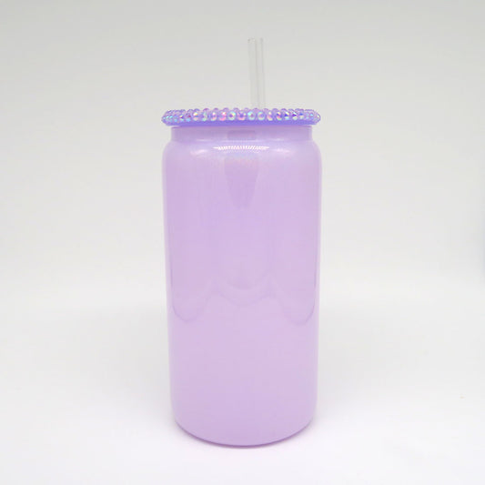 Glitzer Trinkglas 450 ml – mit funkelndem Deckel & personalisierbar (lila)