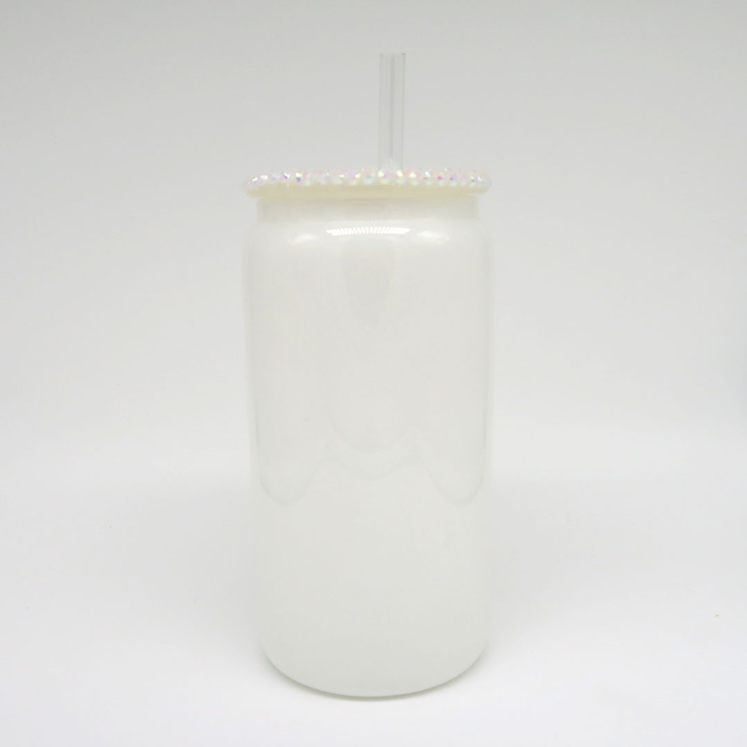 Glitzer Trinkglas 450 ml – mit funkelndem Deckel & personalisierbar (weiß)