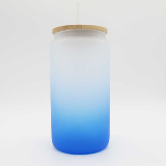 Mattes Farbverlauf-Trinkglas 450 ml – stilvoll & personalisierbar (dunkelblau)