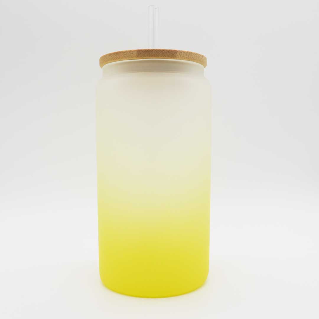 Mattes Farbverlauf-Trinkglas 450 ml – stilvoll & personalisierbar (gelb)