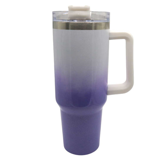Glitzer Tumbler 1,2 L – individuell personalisierbar mit Sticker deiner Wahl! (weiß/lila)
