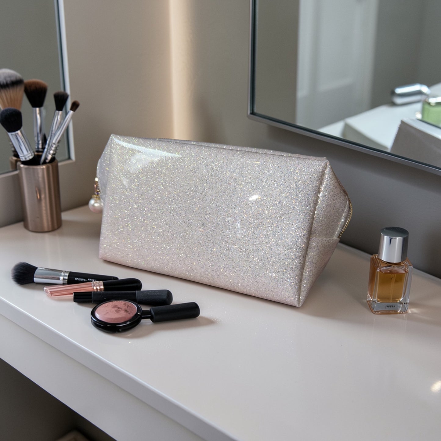 Glitzer-Glam Kosmetiktasche „White Sparkle“